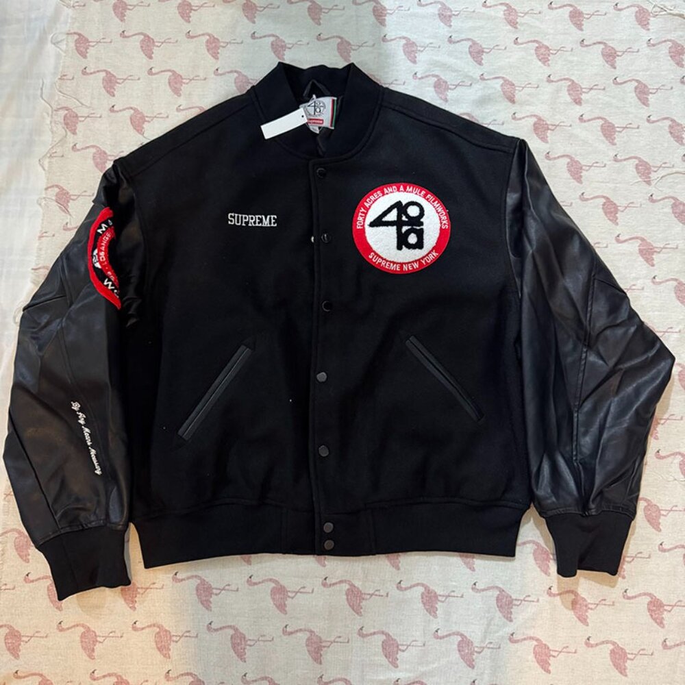 Supreme Black Baseball Jacket With Patchwork
